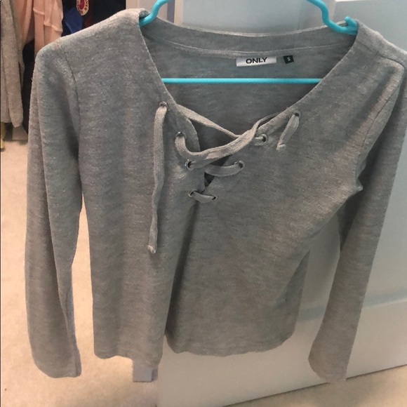 Only Sweaters - Grey lace up long sleeve